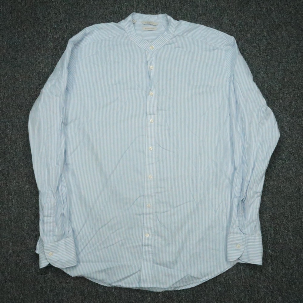 Suitsupply Shirt Mens Extra Large 17 Blue Egyptian Cotton Mandarin‎ Collar Slim